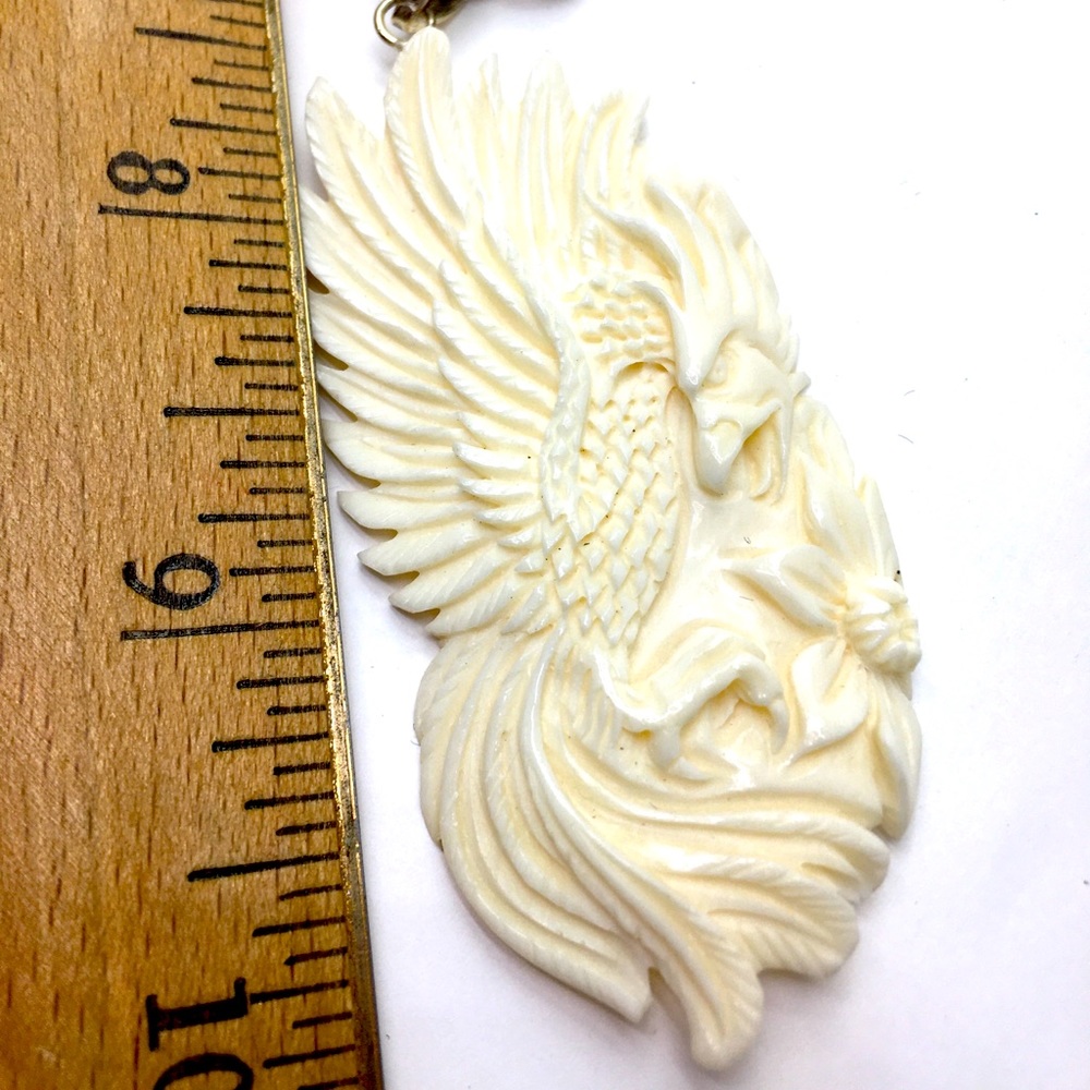 925 AGI Italy phoenix carving bone pendant silver gold necklace